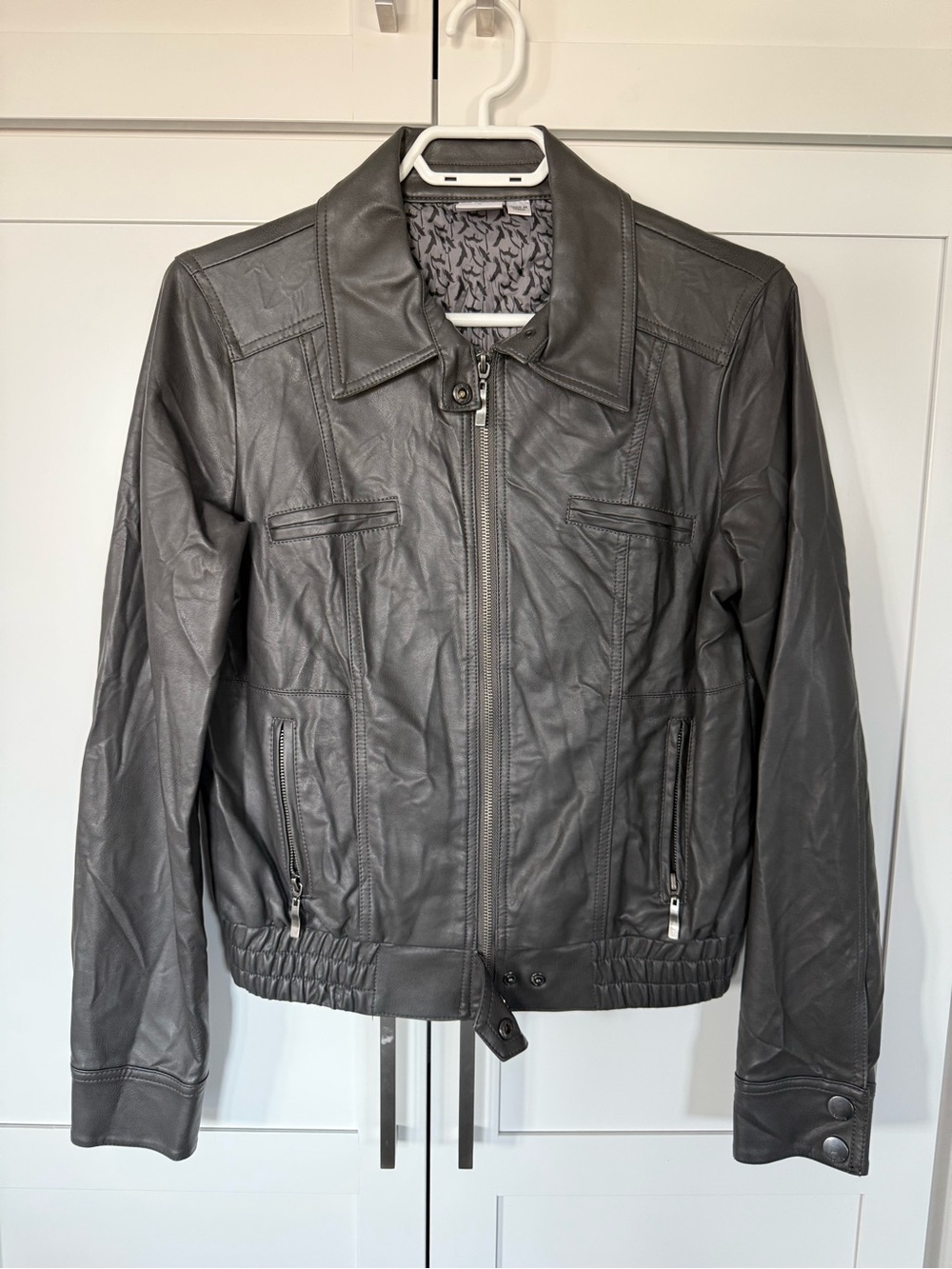 Slate gray Faux Leather Jacket - Women